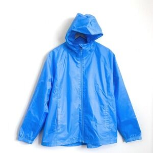 LL Bean Womens Nylon Ripstop Windbreaker Rain Jacket Size XL Blue‎ Trail Hooded